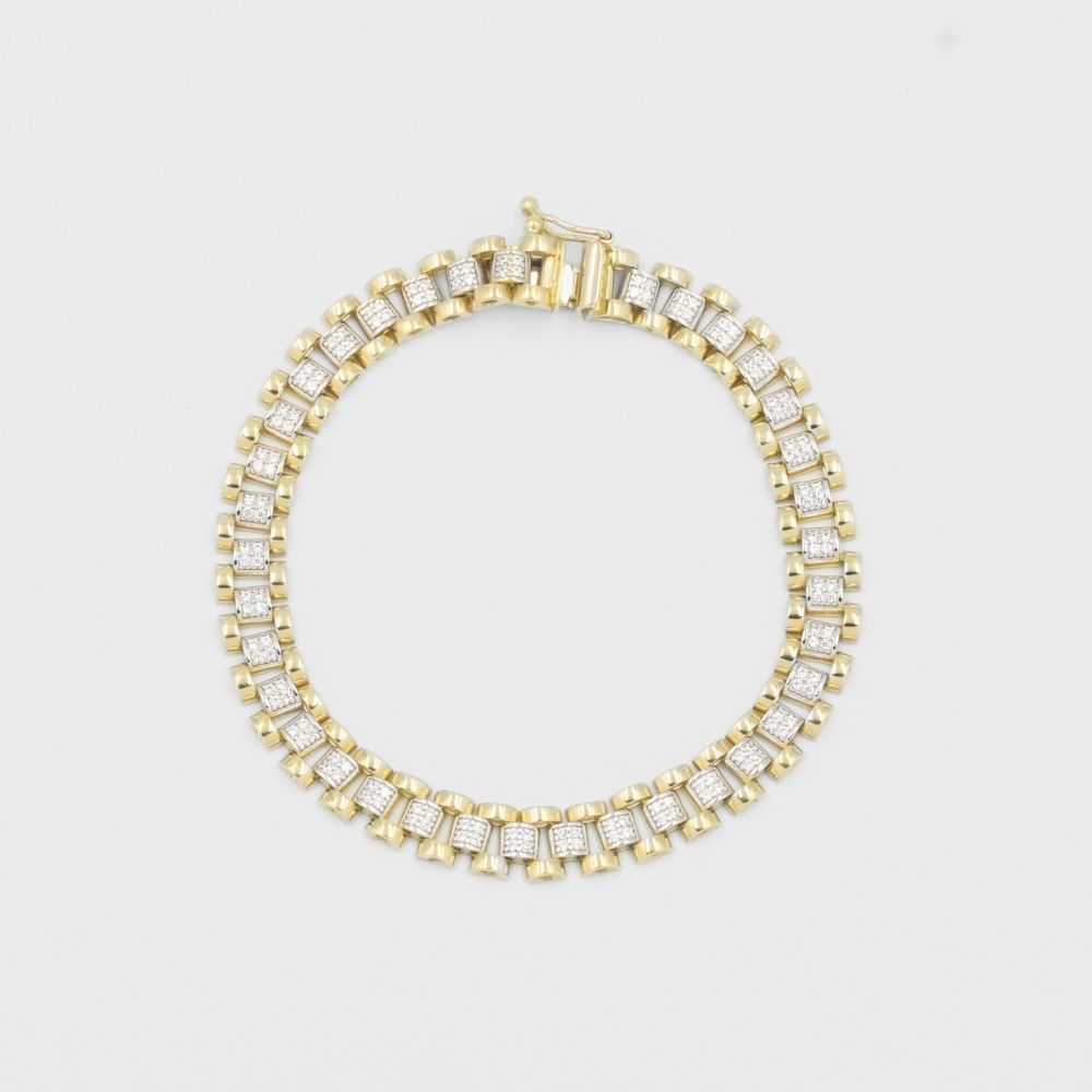 Pulsera de Oro 14k de Tejido Hueco Especial Oyster con Zirconias mod. 8144