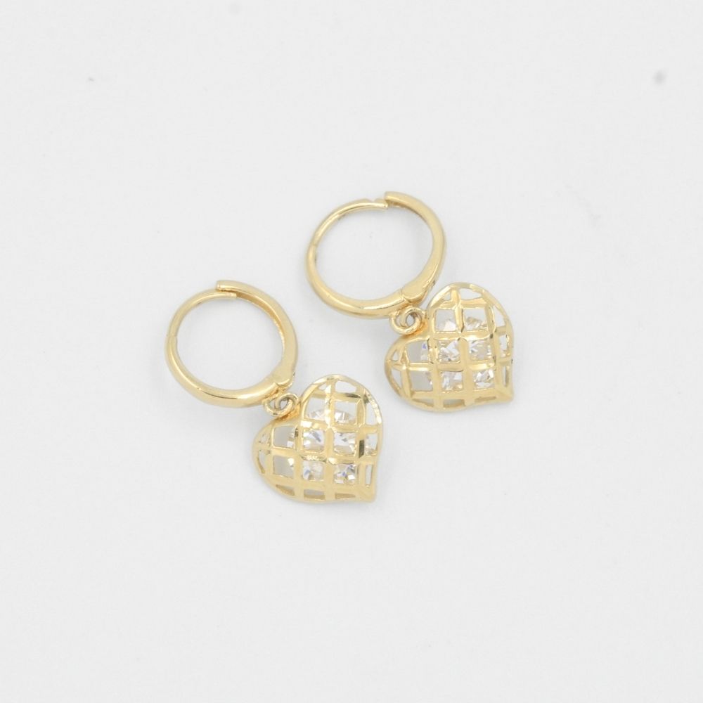 Grapa de Oro 14k Corazones Calados con Diamantado y Zirconia Fina mod. 7853