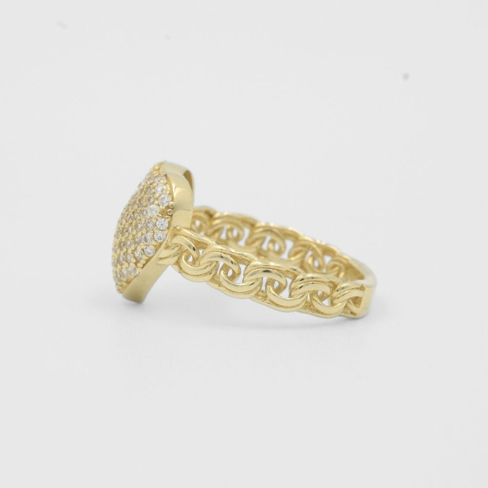 Anillo de Oro 14k Diseño de Eslabones con Corazón Elegante con Zirconias mod. 8182