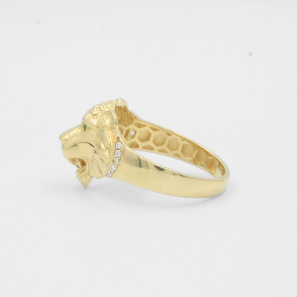 Anillo de Oro 14k León de Ojos Verdes de Diseño Confort mod. 7938