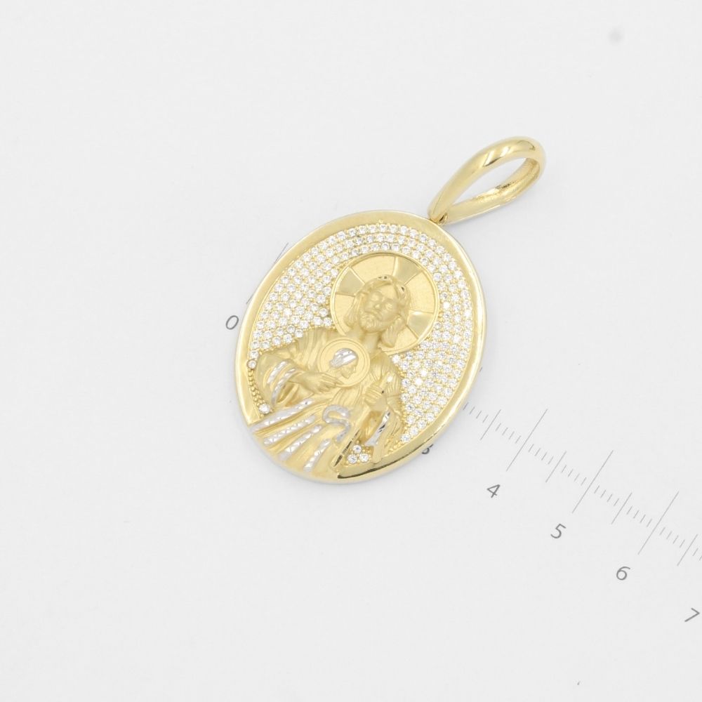 Dije de Oro 14k Medallón Oval Incrustado de Zirconias con San Judas Diamantado mod. 7917