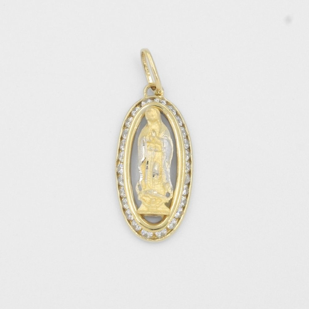 Dije de Oro 14k Virgen Guadalupe con Bisel Oval de Zirconias mod. 8034