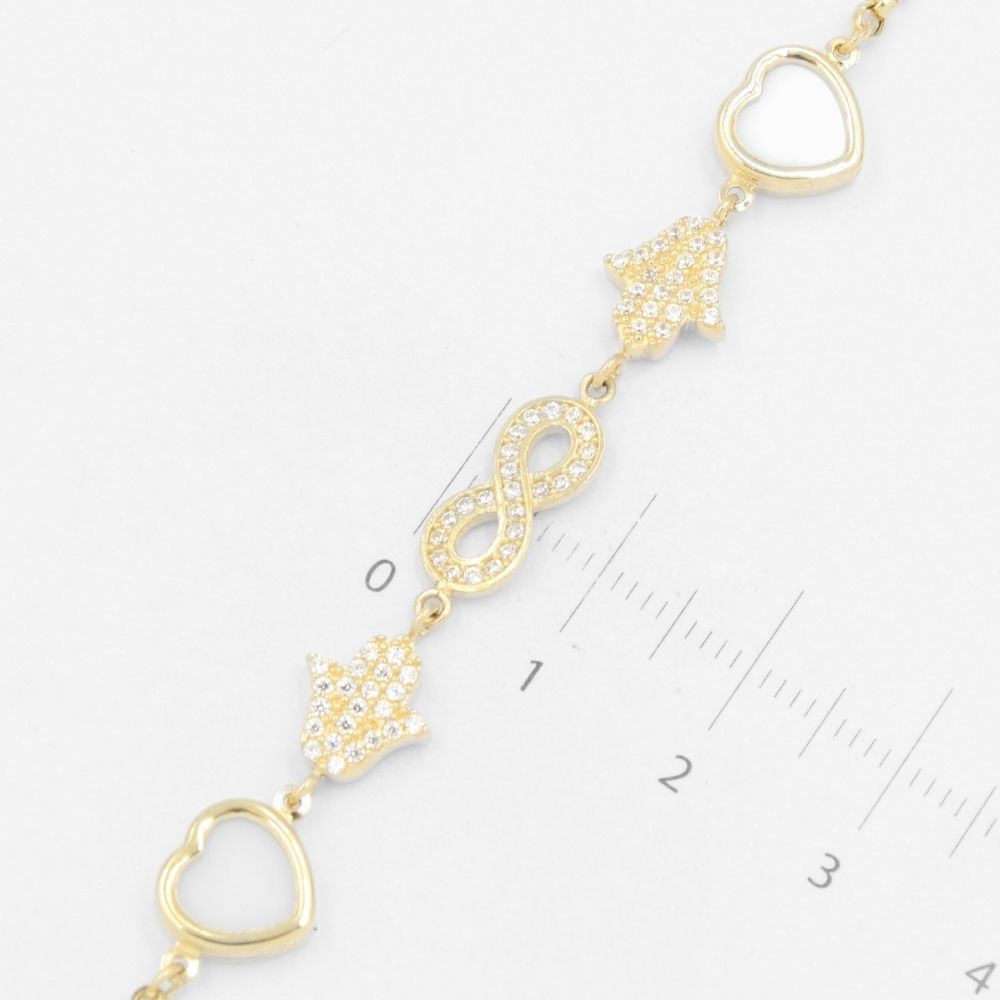 Pulsera de Oro 14k Diseño de la Suerte Fino y Hueco con Zirconias mod. 8260