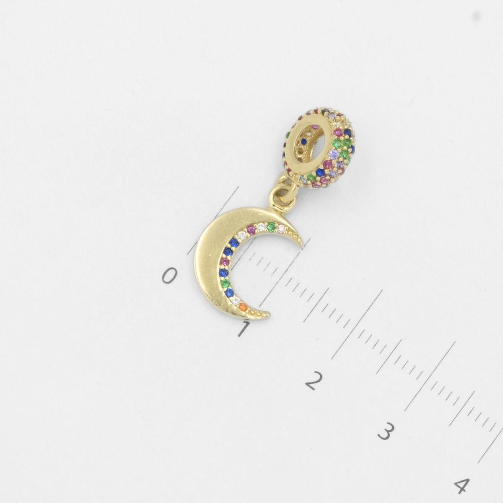 Charm de Oro 14k Luna con Aro Incrustados con Zirconias de Colores mod. 7801