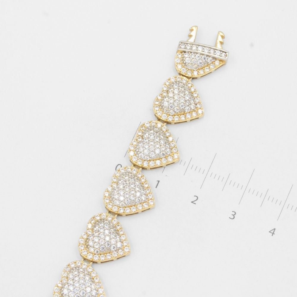 Pulsera de Oro 14k Hueca con Corazones Finos Incrustados de Zirconias Brillantes mod. 8198