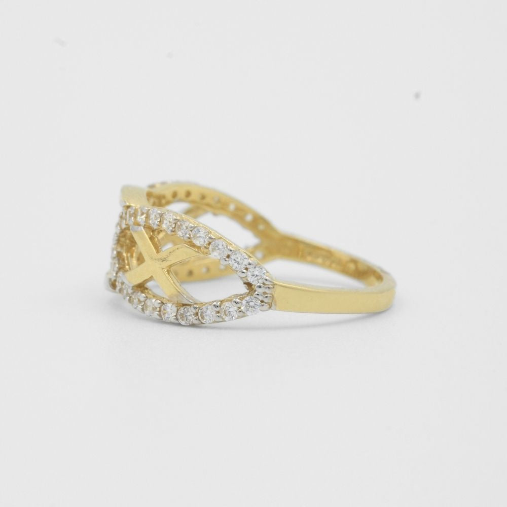 Anillo de Oro 14k de Diseño Elegante con Tiras de Zirconias Finas mod. 8114