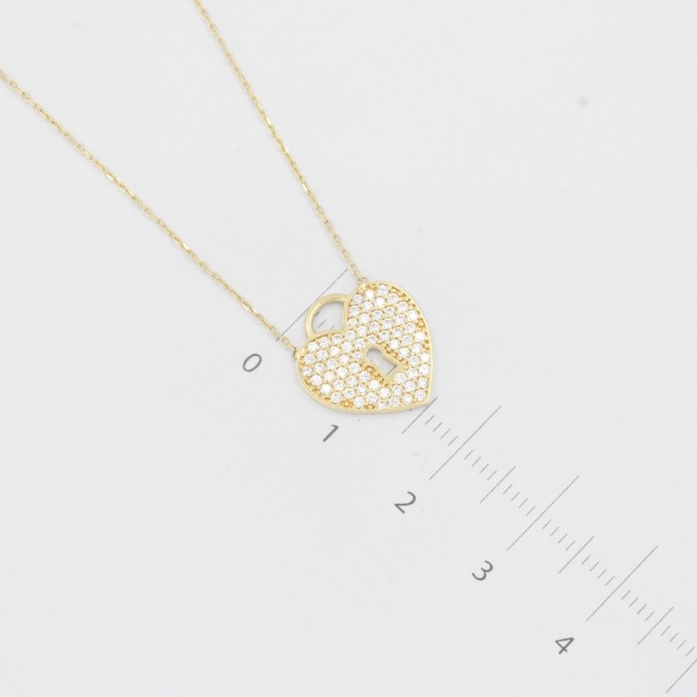 Gargantilla de Oro 14k Candado Corazón Plano Incrustado con Zirconias mod. 8073