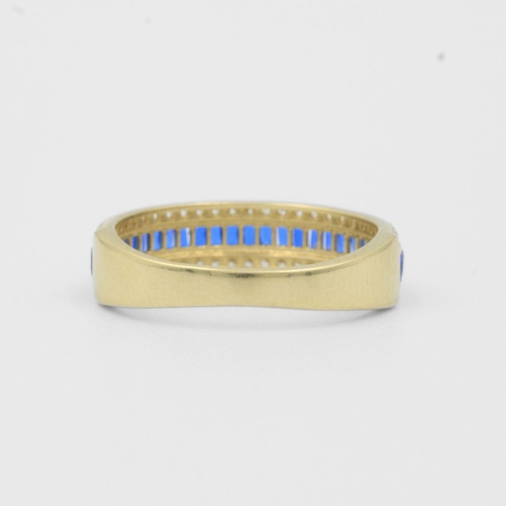 Anillo de Oro 14k Media Churumbela Elegante con Zirconias Baguette Color Azul Zafiro mod. 8185