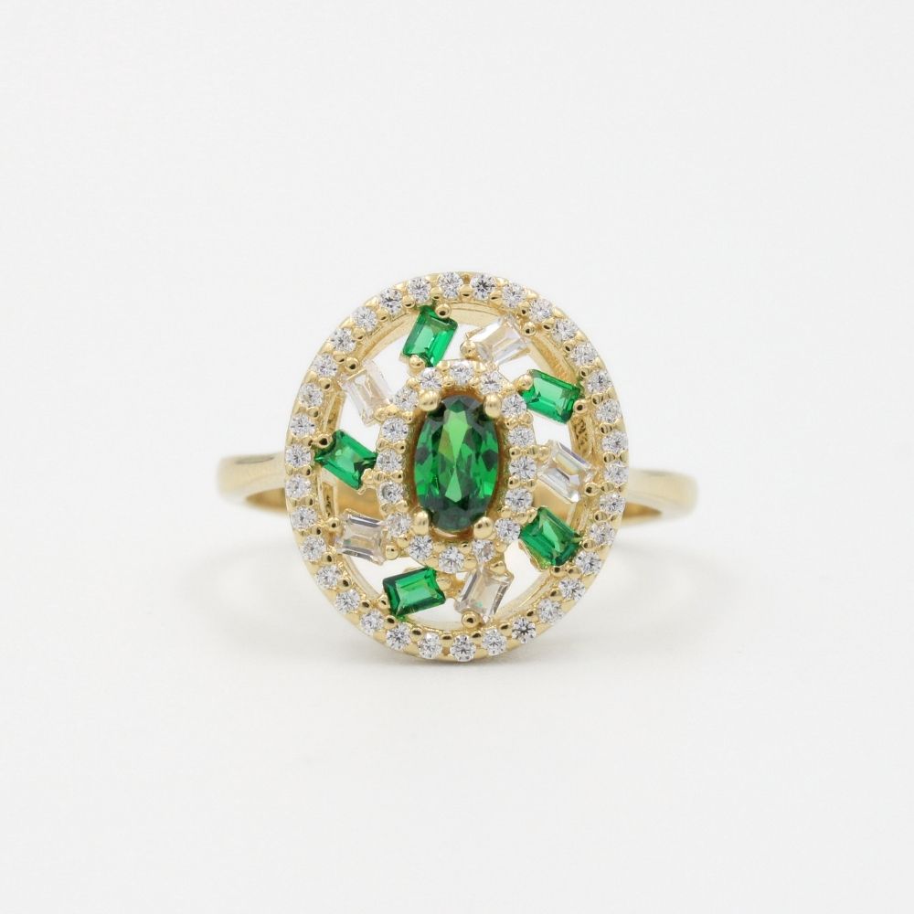 Coordinado de Oro 14k de Forma Oval Fina con Incrustación de Zirconias Verdes mod. 8599