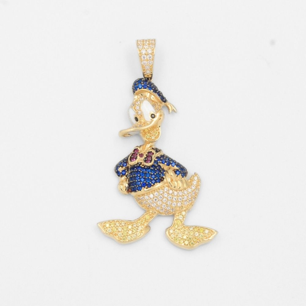 Dije de Oro 14k Pato Donald Especial con Zirconias en Diseño Hueco mod. 7714