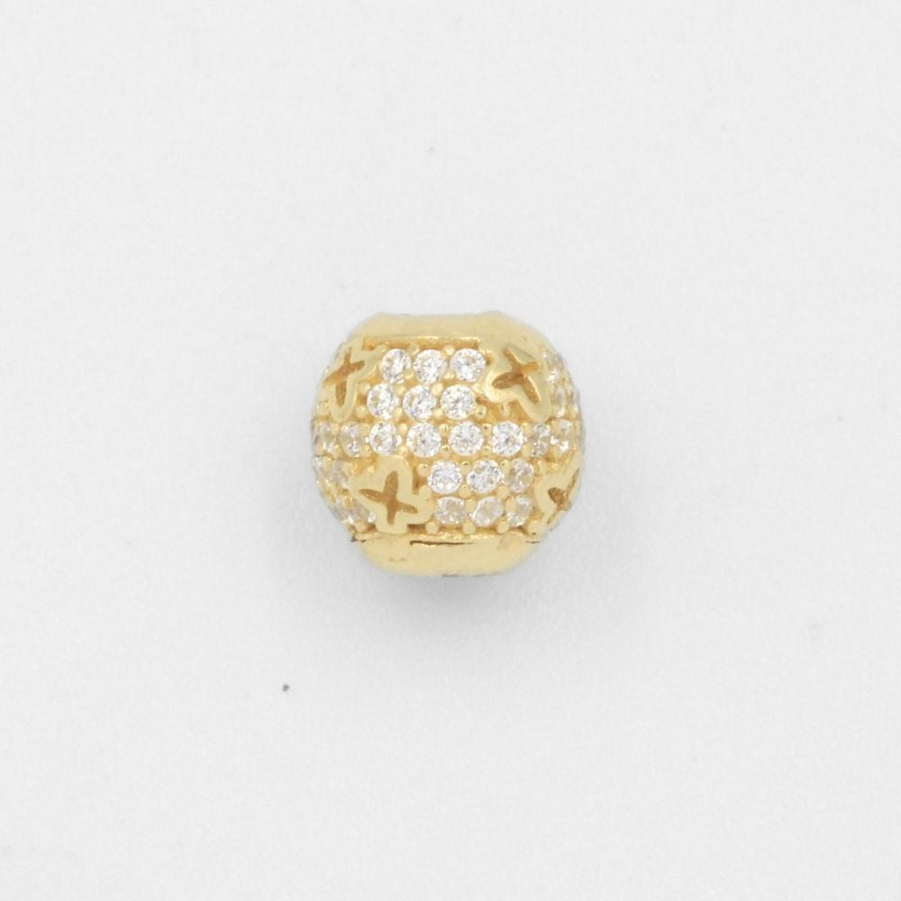 Charm de Oro 14k Esfera Hueca con Calado de Flores e Incrustada con Zirconias mod. 7804