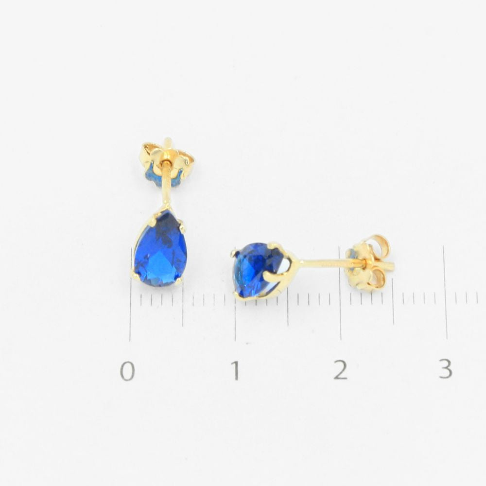 Arete de Oro 14k Gota de Zirconia Color Azul Zafiro mod. 8232