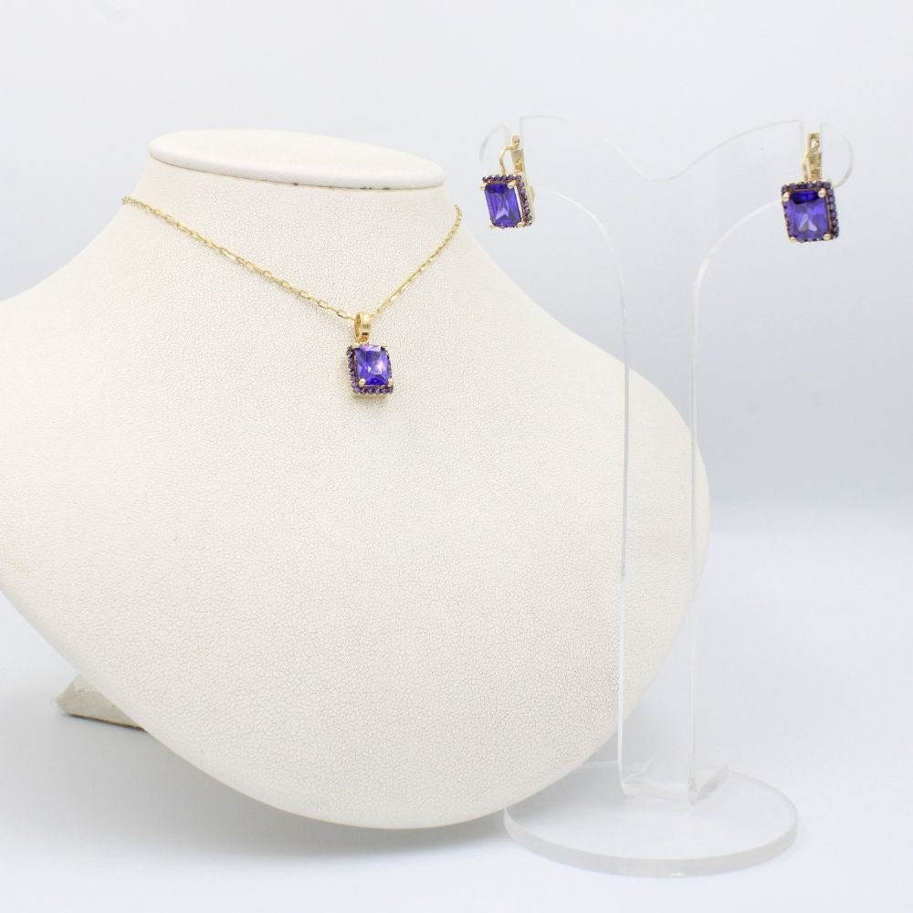 Coordinado de Oro 14k Especial de Diseño Morado Incrustado con Zirconias mod. 8600