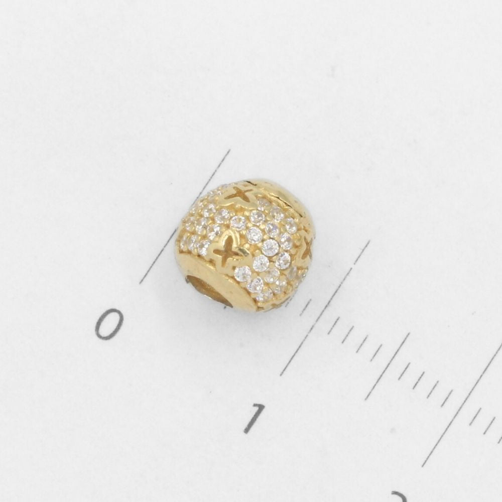 Charm de Oro 14k Esfera Hueca con Calado de Flores e Incrustada con Zirconias mod. 7804