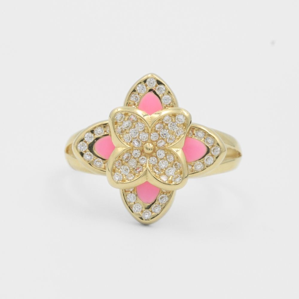 Anillo de Oro 14k Flor Rosa Especial Incrustada con Zirconias mod. 7943