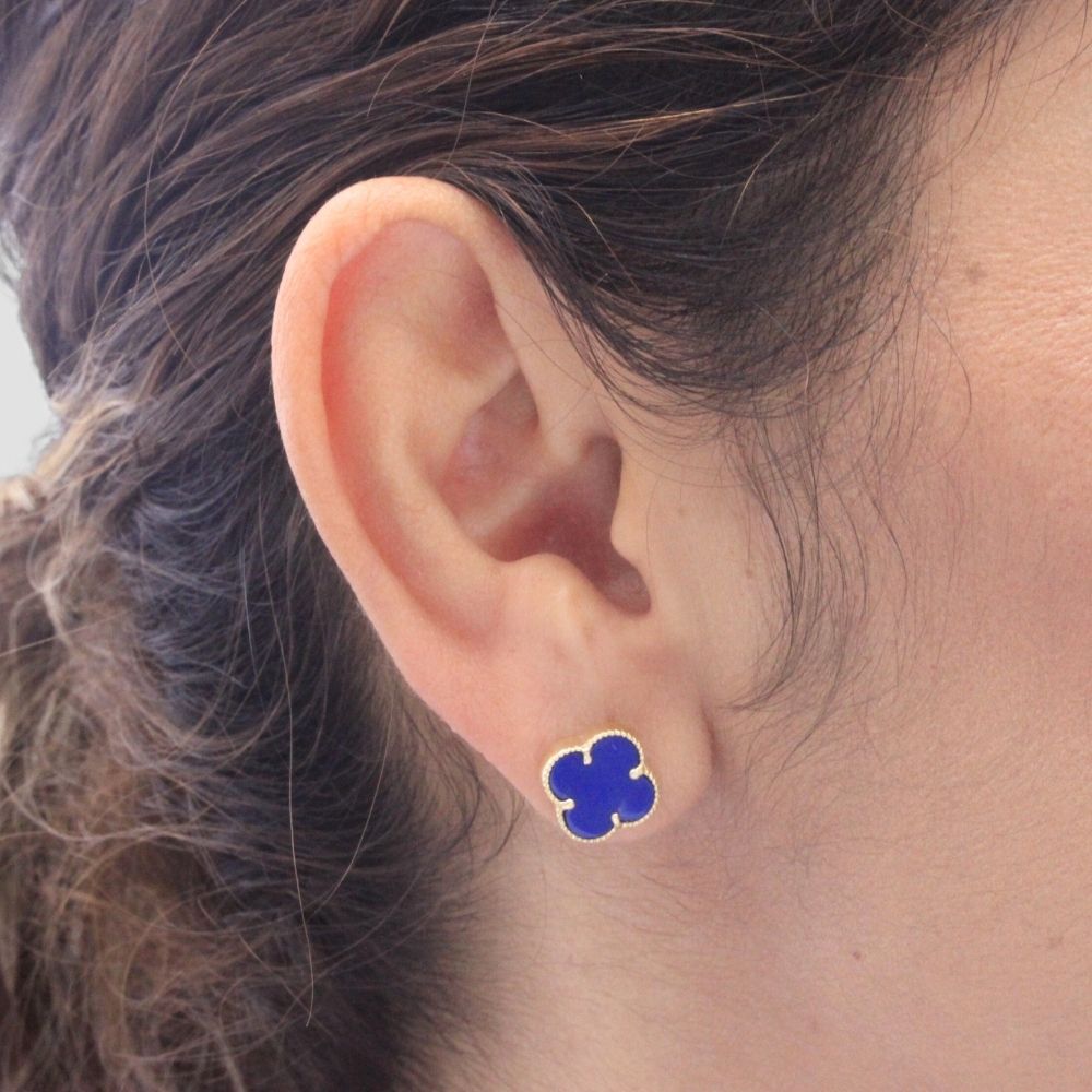 Arete de Oro 14k Trébol de Lapislazuli mod. 7736