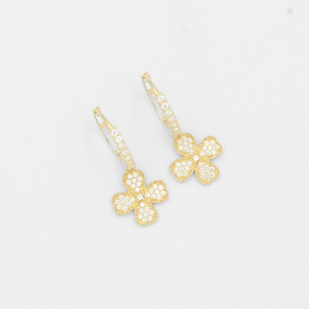 Grapa de Oro 14k con Trébol y Broche Incrustados con Zirconias mod. 7859