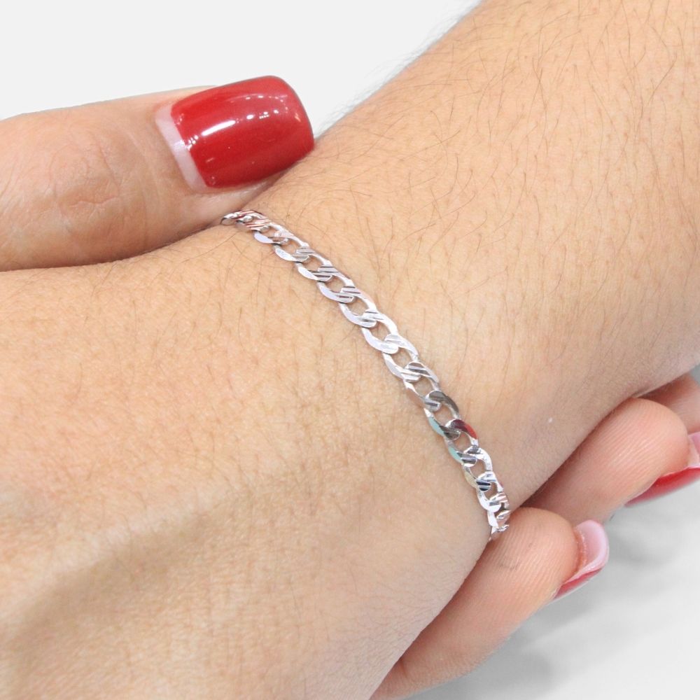 Pulsera de Eslabón en Tejido Barbado Sólido con Diamantado Fino mod. 8332