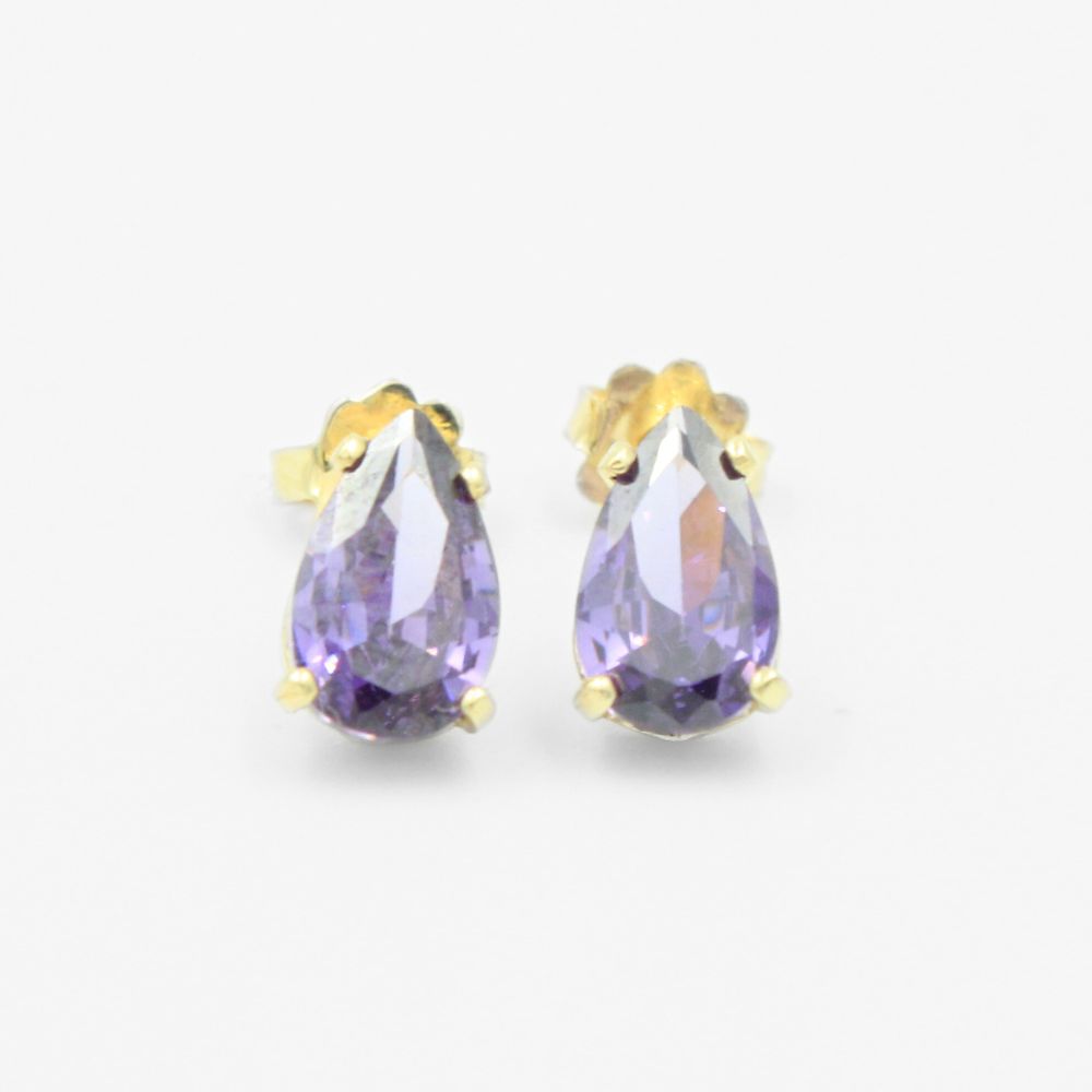 Arete de Oro 14k Gota de Zirconia Color Morado Especial mod. 8233