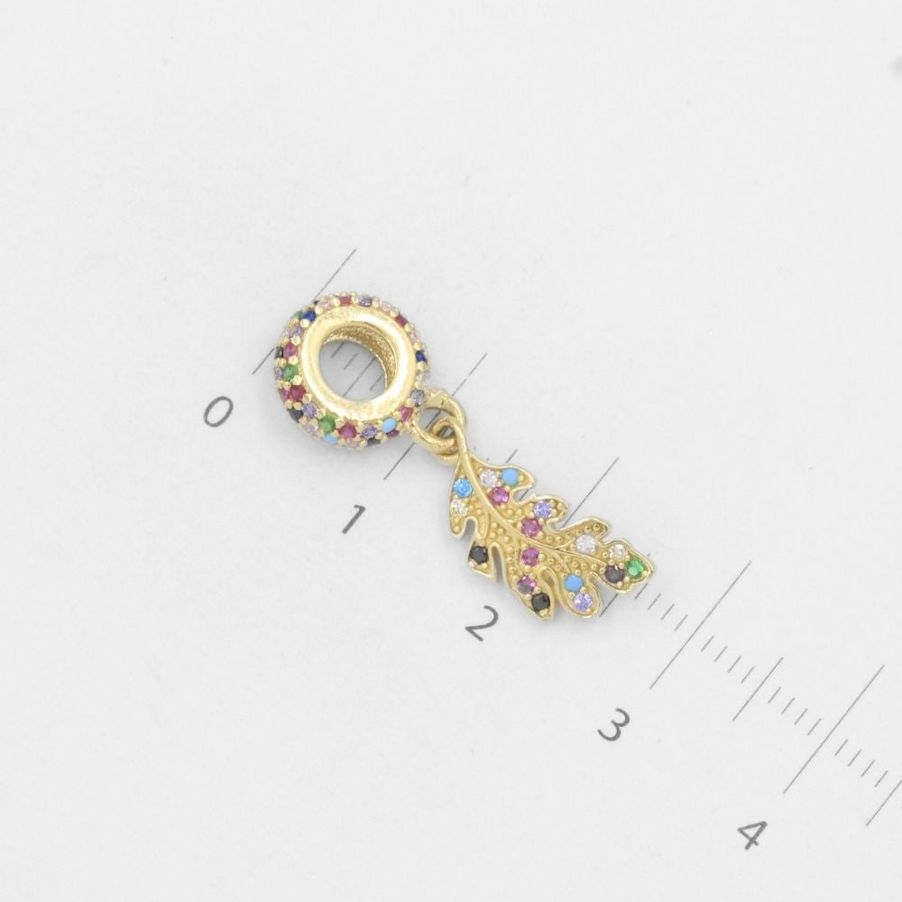 Charm de Oro 14k Aro y Pluma con Zirconias de Colores mod. 7807