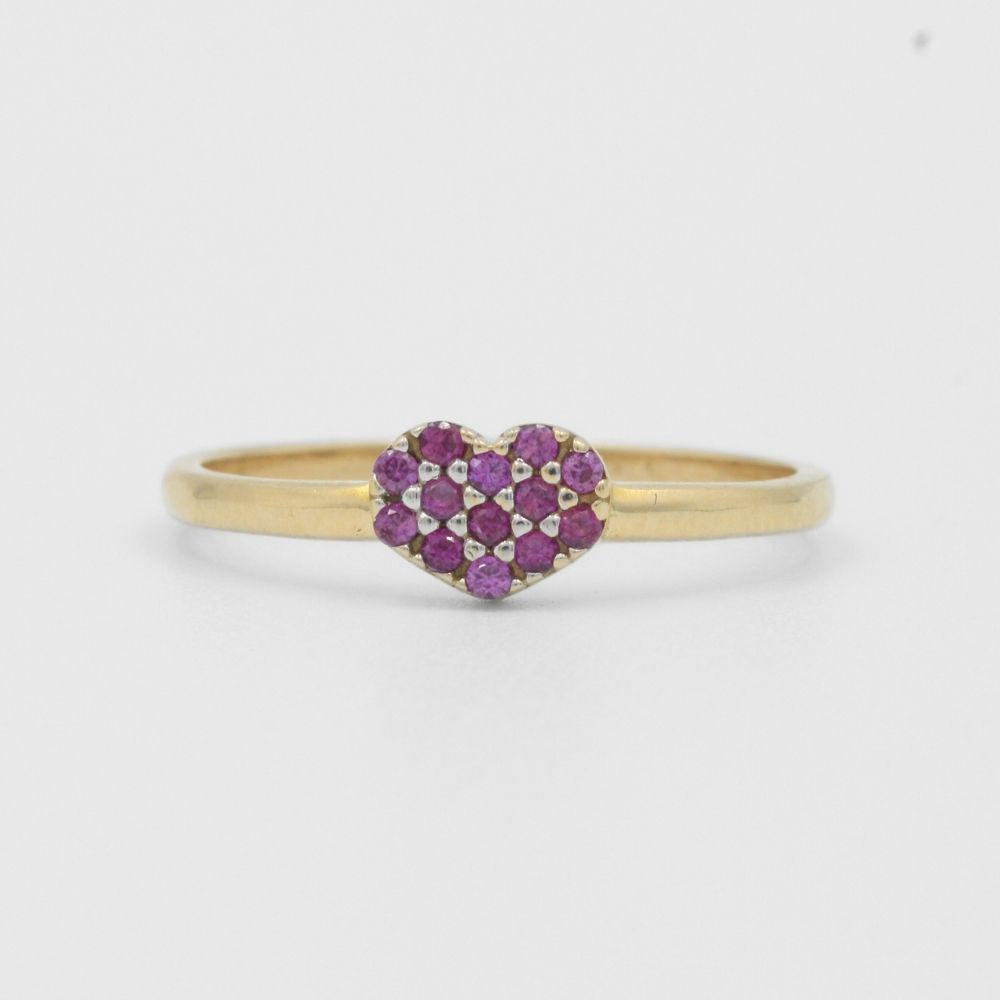 Anillo de Oro 14k corazón Fino de Zirconias Magenta mod. 8194