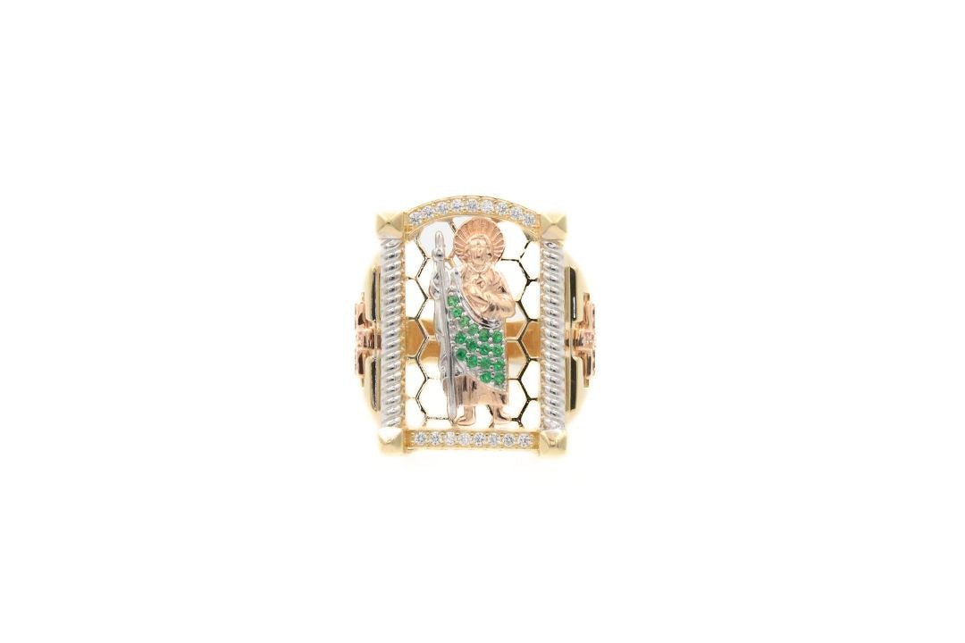 Anillo de Oro Florentino con Figura de San Judas Detallado con Zirconias mod. 5999 - Joyería Orovel’s