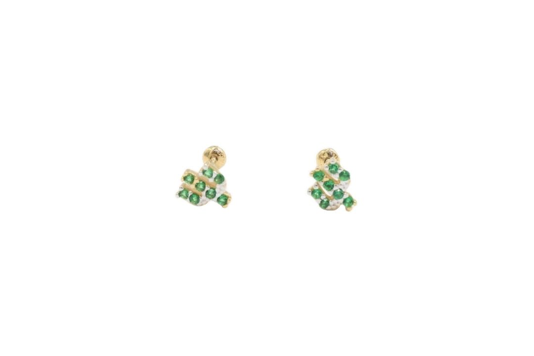 *Broquel Español 14k Cactus de Zirconias Verdes Mod. 5481 - Joyería Orovel’s